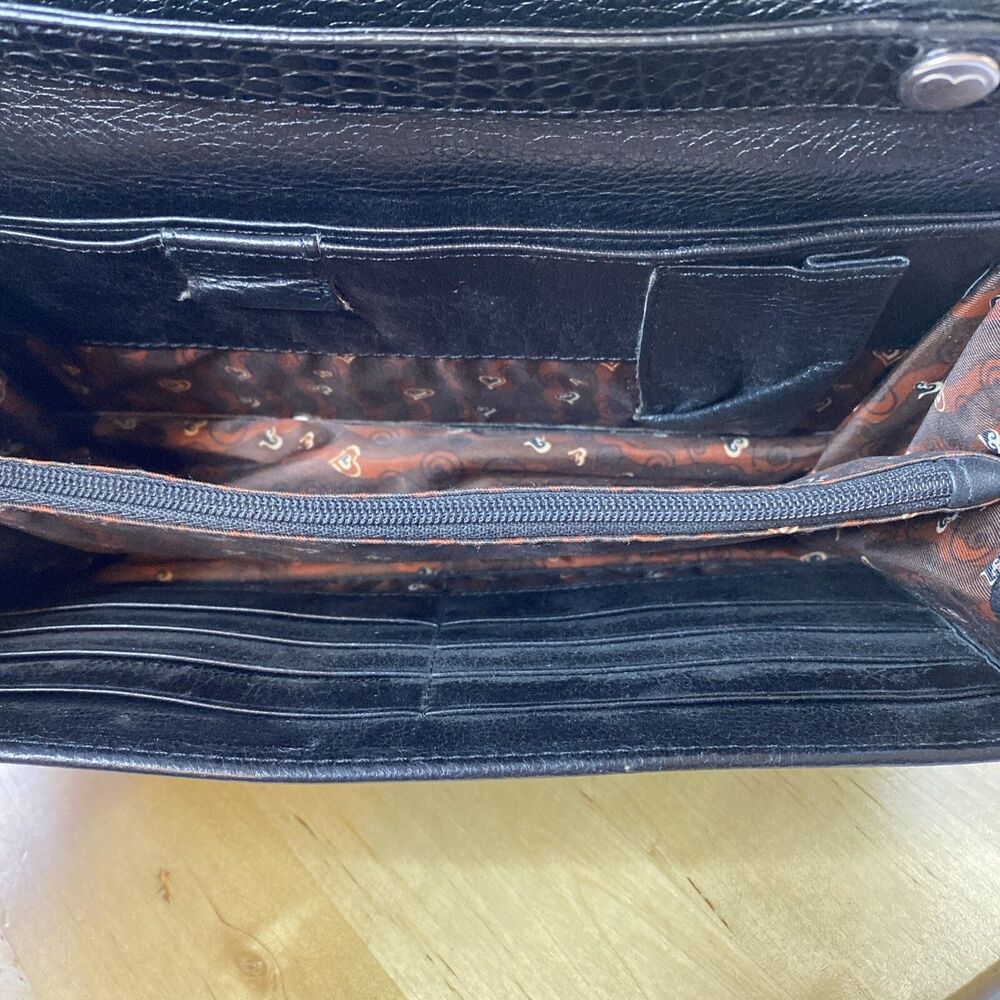 VTG Brighton Black Croc Leather Crossbody Clutch Purse Organizer Wallet Vintages - Picture 12 of 14